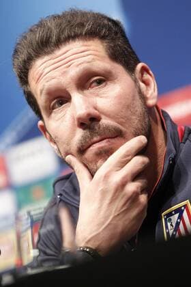 Atletico de Madrid s coach Diego Pablo Cholo Simeone in press conference PK Pressekonferenz before Champions League training session. April 4,2016.  (2016040498)
