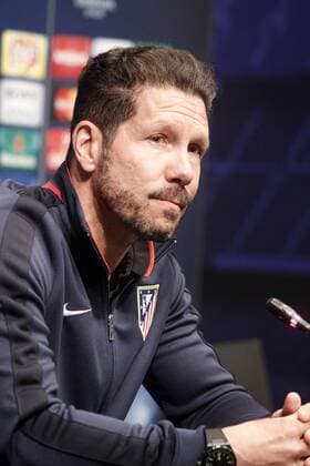 Atletico de Madrid s coach Diego Pablo Cholo Simeone in press conference PK Pressekonferenz before Champions League training session. April 4,2016.  (20160404100)
