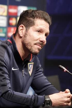 Atletico de Madrid s coach Diego Pablo Cholo Simeone in press conference PK Pressekonferenz before Champions League training session. April 4,2016.  (20160404102)