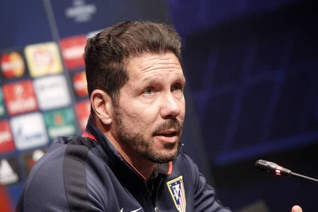 Atletico de Madrid s coach Diego Pablo Cholo Simeone in press conference PK Pressekonferenz before Champions League training session. April 4,2016.  (20160404103)