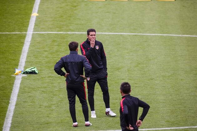 April 4, 2016 - Barcelona, Catalonia, Spain - Diego Pablo Simenone during the last training before the match between FC Barcelona Barca - Atletico de Madrid, for the round 1 4 leg 1st leg of the Champios League, played at Camp Nou Stadium on 4th Apr 2016 in Barcelona, Spain. Atletico de Madrid training session  - ZUMAn230