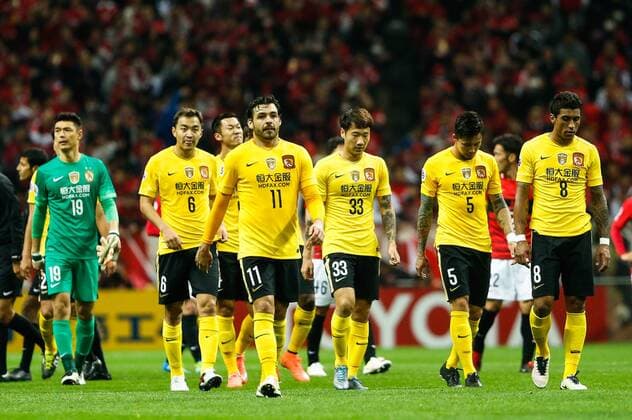 SAITAMA, JAPAN - APRIL 05: (CHINA OUT) Guangzhou Evergrande players react after the AFC Champions League Group H match between Urawa Red Diamonds and Guangzhou Evergrande at the Saitama Stadium on April 5, 2016 in Saitama, Japan.  CFP482263889 