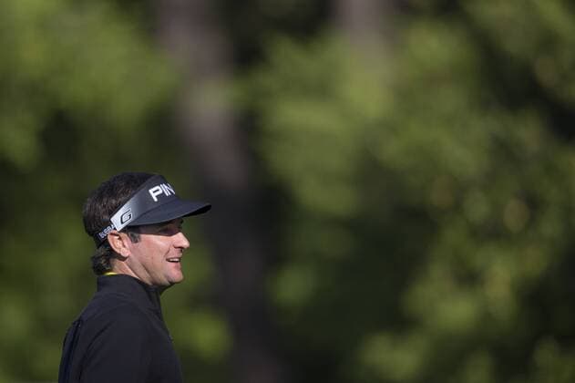 Bubba Watson laughs on the 3rd green during a practice round before the 2016 Masters Tournament at Augusta National in Augusta, Georgia on April 5, 2016.  AUG20160405323 KEVINxDIETSCH