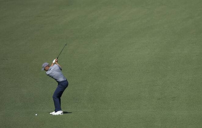 Jordan Spieth hits on the 7th fairway during a practice round before the 2016 Masters Tournament at Augusta National in Augusta, Georgia on April 5, 2016.  AUG20160405310 KEVINxDIETSCH