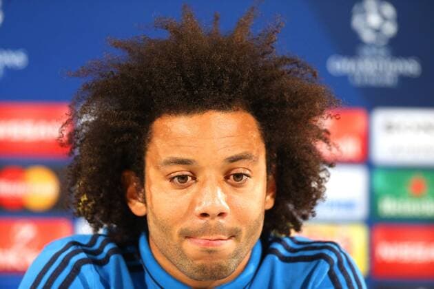 Wolfsburg VfL vs Real Madrid, CL Vorberichte Wolfsburg, Deutschland. 05.04.2016, FUßBALL - VfL Wolfsburg vs Real Madrid C.F. , Champions League, PK, Viertelfinale, Saison 2015-2016, Volkswagen Arena. Bild zeigt: Marcelo (Real Madrid) während der Pressekonferenz.