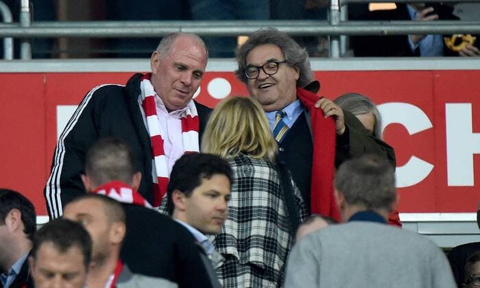 05.04.2016, xjhx, Fussball Champions League, FC Bayern Muenchen - Benfica Lissabon, emspor, v.l. Ulrich Uli Hoeness Hoeneß Hoenes (FC Bayern Muenchen), Helmut Markwort (Herausgeber Focus)