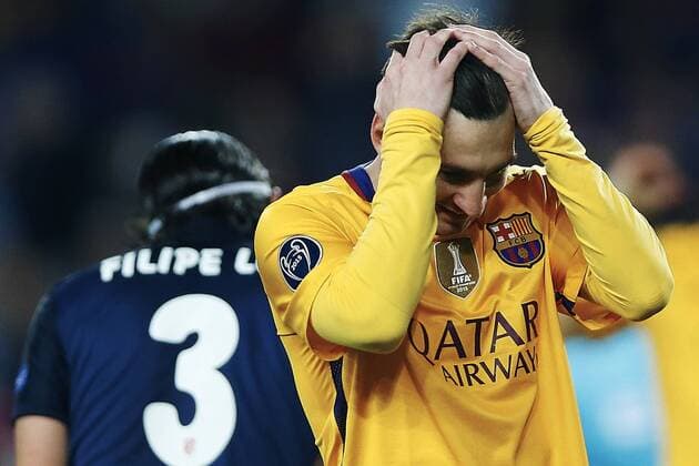 FC Barcelona Barca Argentinian forward Leo Messi reacts during a Champions league quarter final first leg match held at Camp Nou stadium in Barcelona, Catalonia, Spain, 5 April 2016. FC BARCELONA VS ATLETICO DE MADRID !ACHTUNG: NUR REDAKTIONELLE NUTZUNG!  BCN007 20160405-635954888575243945