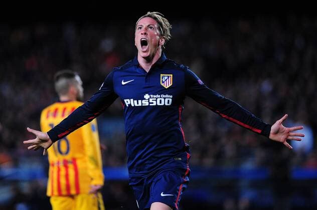 Fußball, Champions League, Viertelfinale, FC Barcelona - Atletico Madrid April 5, 2016 - Barcelona, Catalonia, Spain - Fernando Torres of Atltico de Madrid, celebrating his goal during the F.C. Barcelona vs Atletico de Madrid quarters of final UEFA Champions League match in Barcelona, 5 of April, 2016. FC Barcelona Barca v Club Atletico de Madrid - UEFA Champions League quarters of final  - ZUMAn230
