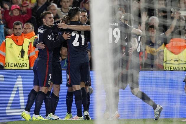 Fußball, Champions League, Viertelfinale, FC Barcelona - Atletico Madrid Atletico de Madrid s players celebrate goal during Champions League 2015 2016 match. April 5,2016.  (2016040519)