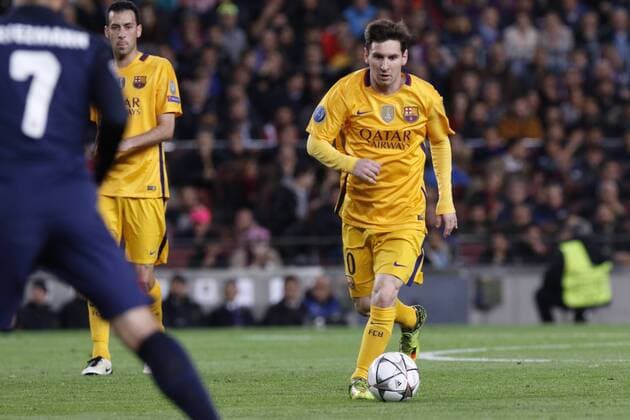 05.04.2016 Nou Camp, Barcelona, Spain. Uefa Champions League Quarter-finals 1st leg. FC Barcelona Barca against Atletico de Madrid. Leo Messi attacks the box xJomax  ActionPlus11725263