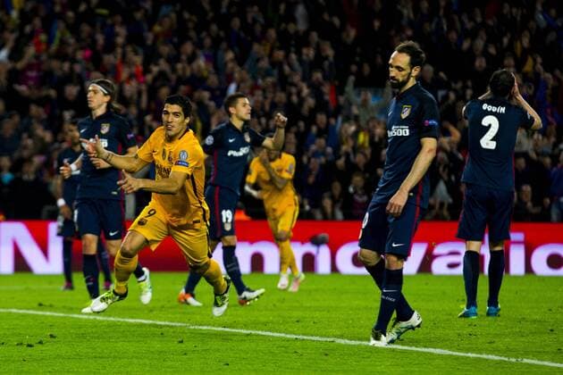 05.04.2016, xslx, Fussball UEFA Champions League, FC Barcelona Barca - Atletico Madrid, emspor, v.l. Luis Suarez (FC Barcelona) Jubelt nach dem Tor zum 2-1