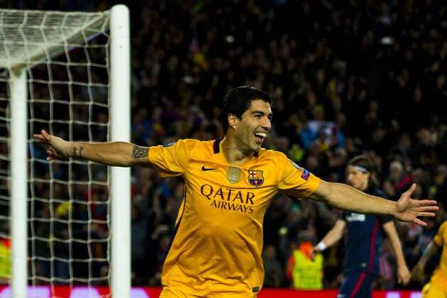05.04.2016, xslx, Fussball UEFA Champions League, FC Barcelona Barca - Atletico Madrid, emspor, v.l. Luis Suarez (FC Barcelona) Jubelt nach dem Tor zum 2-1