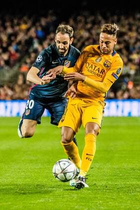 April 5, 2016 - Barcelona, Catalonia, Spain - FC Barcelona Barca forward NEYMAR JR. competes for the ball during the first leg of the Champions League quarter-final at the Camp Nou stadium in Barcelona FC Barcelona 2:1 Atletico Madrid - Champions League Quarter Final - ZUMAo105