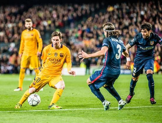 April 5, 2016 - Barcelona, Catalonia, Spain - FC Barcelona Barca forward MESSI competes for the ball during the first leg of the Champions League quarter-final at the Camp Nou stadium in Barcelona FC Barcelona 2:1 Atletico Madrid - Champions League Quarter Final - ZUMAo105