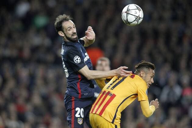 FC Barcelona Barca s Neymar Santos (r) and Atletico de Madrid s Juanfran Torres during Champions League 2015 2016 match. April 5,2016.  (2016040536)
