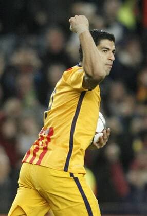 FC Barcelona Barca s Luis Suarez celebrates goal during Champions League 2015 2016 match. April 5,2016.  (2016040540)