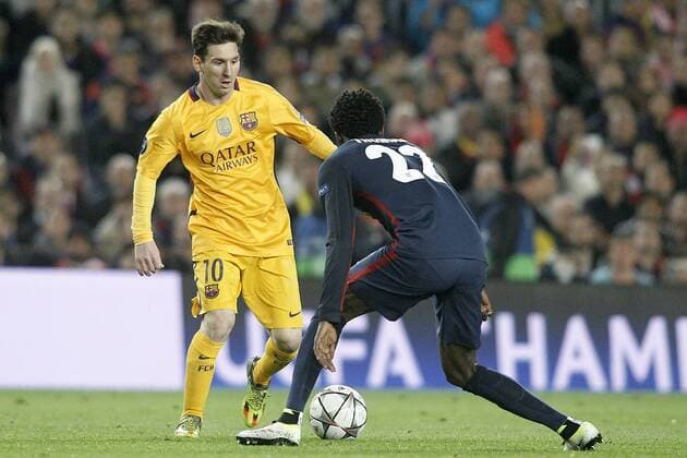 FC Barcelona Barca s Leo Messi (l) and Atletico de Madrid s Thomas Partey during Champions League 2015 2016 match. April 5,2016.  (2016040564)