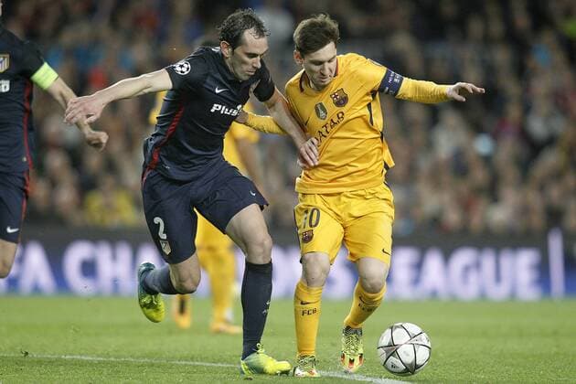 FC Barcelona Barca s Leo Messi (r) and Atletico de Madrid s Diego Godin during Champions League 2015 2016 match. April 5,2016.  (2016040571)