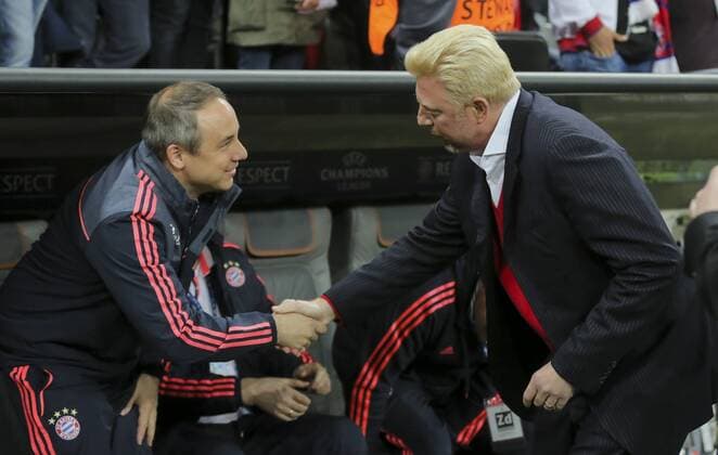 Boris Becker Mannschaftsarzt Dr. Volker Braun FC BAYERN MUENCHEN - BENFICA LISSABON 1-0 Quarterfinal, Football UEFA Champions League, Munich, 05.04.2016 CL Saison 2015 2016