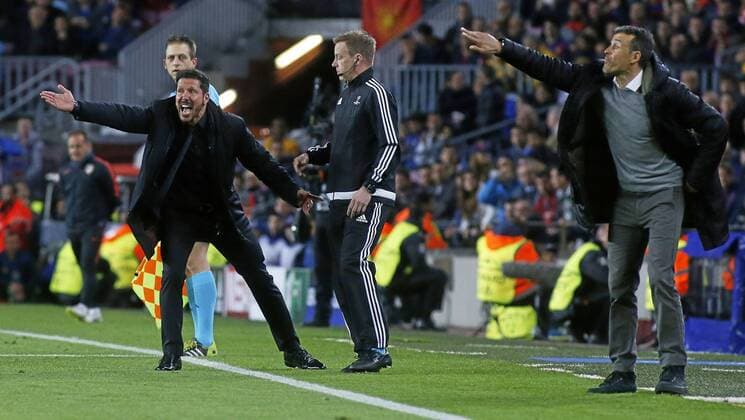 First leg of 1 4 Champions League 2015 2016 match between FC Barcelona Barca and Atletico Madrid. In this picture, Diego Simeone and Luis Enrique. xFRANCESCxADELANTADOx 