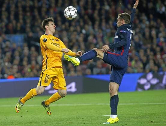 First leg of 1 4 Champions League 2015 2016 match between FC Barcelona Barca and Atletico Madrid. In this picture, Lionel Messi and Antoine Griezmann. xFRANCESCxADELANTADOx 