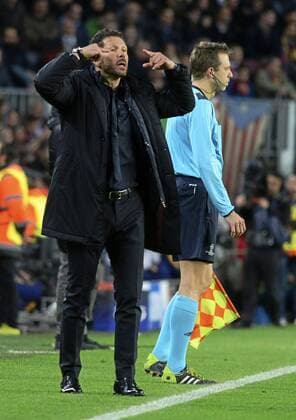 First leg of 1 4 Champions League 2015 2016 match between FC Barcelona Barca and Atletico Madrid. In this picture, Diego Simeone. xADRIANxQUIROGAx 
