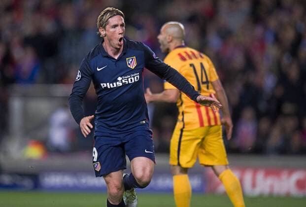 First leg of 1 4 Champions League 2015 2016 match between FC Barcelona Barca and Atletico Madrid. In this picture, Fernando Torres celebrates his goal. xPACOxLARGOx 
