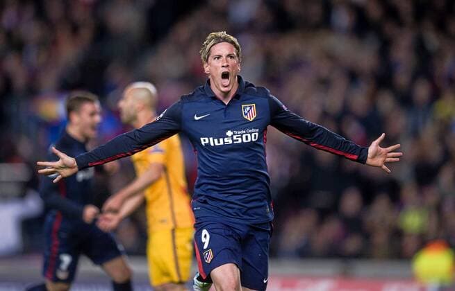First leg of 1 4 Champions League 2015 2016 match between FC Barcelona Barca and Atletico Madrid. In this picture, Fernando Torres celebrates his goal. xPACOxLARGOx 