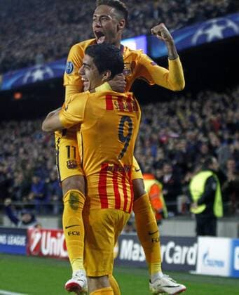 First leg of 1 4 Champions League 2015 2016 match between FC Barcelona Barca and Atletico Madrid. In this picture, Luis Suarez celebrates his second goal. xFRANCESCxADELANTADOx 