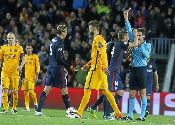 First leg of 1 4 Champions League 2015 2016 match between FC Barcelona Barca and Atletico Madrid. In this picture, Fernando Torres sent off. xFRANCESCxADELANTADOx 