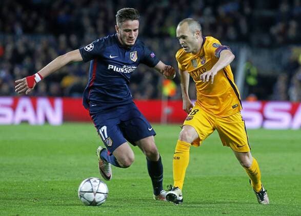 First leg of 1 4 Champions League 2015 2016 match between FC Barcelona Barca and Atletico Madrid. In this picture, Saul and Andres Iniesta. xFRANCESCxADELANTADOx 
