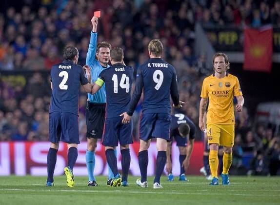 First leg of 1 4 Champions League 2015 2016 match between FC Barcelona Barca and Atletico Madrid. In this picture, Fernando Torres sent off. xPACOxLARGOx 