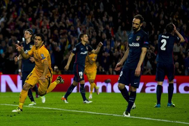05.04.2016, xslx, Fussball UEFA Champions League, FC Barcelona Barca - Atletico Madrid, emspor, v.l. Luis Suarez (FC Barcelona) Jubelt nach dem Tor zum 2-1