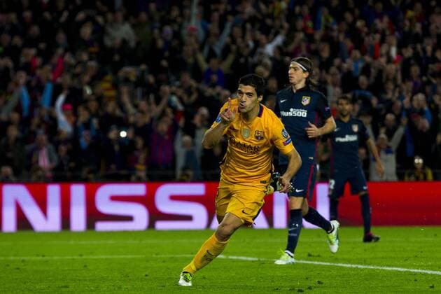 05.04.2016, xslx, Fussball UEFA Champions League, FC Barcelona Barca - Atletico Madrid, emspor, v.l. Luis Suarez (FC Barcelona) Jubelt nach dem Tor zum 2-1