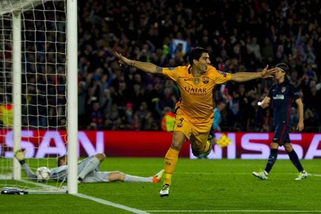 05.04.2016, xslx, Fussball UEFA Champions League, FC Barcelona Barca - Atletico Madrid, emspor, v.l. Luis Suarez (FC Barcelona) Jubelt nach dem Tor zum 2-1