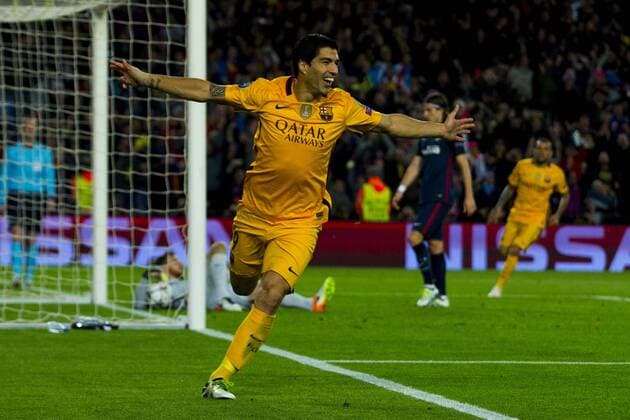 05.04.2016, xslx, Fussball UEFA Champions League, FC Barcelona Barca - Atletico Madrid, emspor, v.l. Luis Suarez (FC Barcelona) Jubelt nach dem Tor zum 2-1