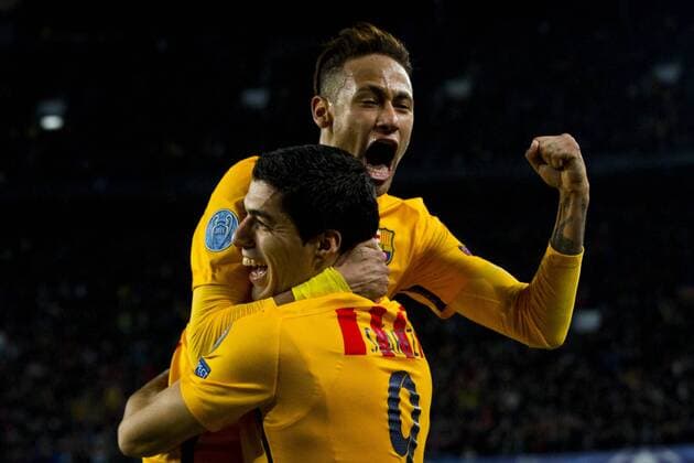 05.04.2016, xslx, Fussball UEFA Champions League, FC Barcelona Barca - Atletico Madrid, emspor, v.l. Luis Suarez (FC Barcelona) Jubelt nach dem Tor zum 2-1mit Neymar da Silva Jr (FC Barcelona)