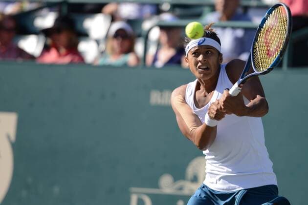 April 5, 2016 - Charleston, South Carolina, United States - TELIANA PEREIRA of Brasil in action during her match vs. B. Mattek-Sands at the Volvo Car Open Tennis 2016 - Volvo Car Open - Day 2 - ZUMAl132