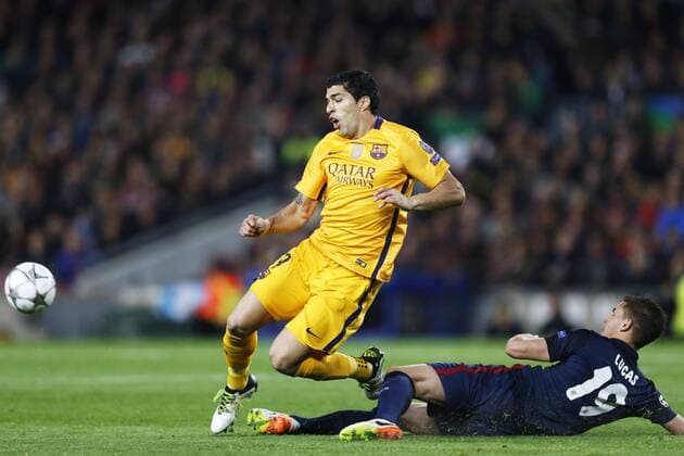 Luis Suarez (Barcelona), APRIL 5, 2016 - Football Soccer : UEFA Champions League Quarter-finals 1st leg match between FC Barcelona Barca 2-1 Atletico de Madrid at Camp Nou stadium in Barcelona, Spain. Noxthirdxpartyxsales  (oqma018795)