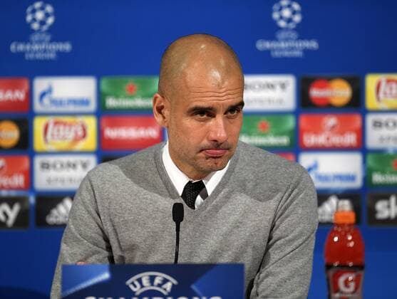 05.04.2016, Fussball Championsleague 2015 2016, Viertelfinale Hinspiel, FC Bayern München - Benfica Lissabon, in der Allianzarena München. Pressekonferenz nach dem Spiel: Trainer Pep Guardiola (FC Bayern München) nachdenklich. 