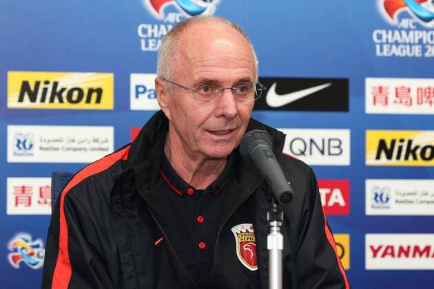 OSAKA, JAPAN - APRIL 06: (CHINA OUT) Sven-Goran Eriksson, head coach of Shanghai SIPG, attends a press conference PK Pressekonferenz after the AFC Champions League Group G match between Gamba Osaka and Shanghai SIPG at Suita City Stadium on April 6, 2016 in Osaka, Japan.  CFP482307636 