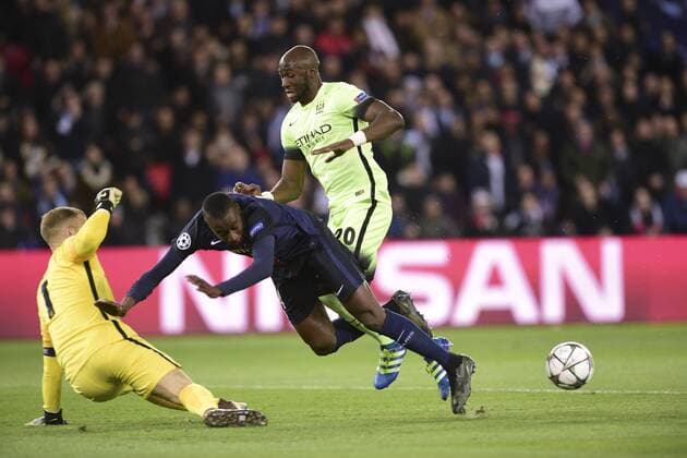 Fußball, Champions League, Paris St. Germain - Manchester City Blaise Matuidi (PSG) vs Eliaquim Mangala (Manchester City) FOOTBALL : Paris St. Germain (PSG) vs Manchester City - Champions League - 06 04 2016 JBAutissierx 