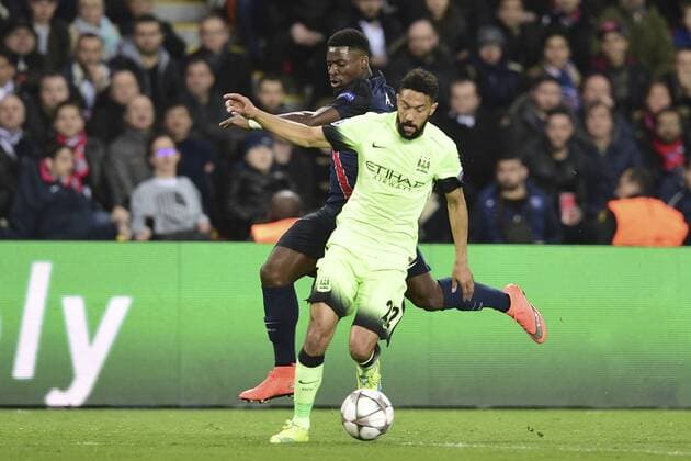 Serge Aurier (PSG) vs Gael Clichy (Manchester City) FOOTBALL : Paris St. Germain (PSG) vs Manchester City - Champions League - 06 04 2016 JBAutissierx 