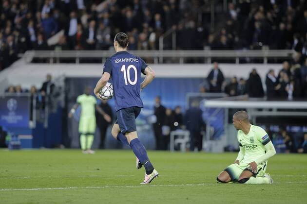 Zlatan Ibrahimovic (psg) inscrit un but contre Joe Hart (Manchester City FC), Joe Hart (Manchester City FC) FOOTBALL : Paris St. Germain (PSG) vs Manchester City - Champions League - 06 04 2016 StephaneAllamanx 