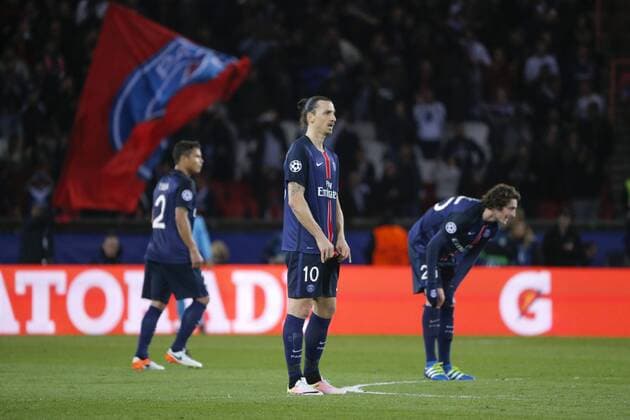 Zlatan Ibrahimovic (psg) Torjubel, Thiago Emiliano da Silva (psg), Adrien Rabiot (psg) FOOTBALL : Paris St. Germain (PSG) vs Manchester City - Champions League - 06 04 2016 StephaneAllamanx 