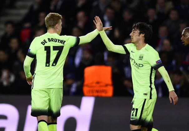 Kevin De Bruyne ( Manchester city ) - David Silva ( Manchester city ) FOOTBALL : Paris St. Germain (PSG) vs Manchester City - Champions League - Paris - 06 04 2016 FedericoPestellinix 
