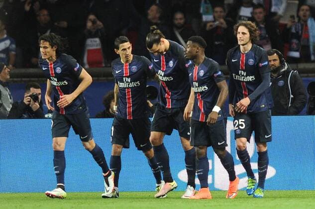 ZLATAN IBRAHIMOVIC (psg) - EDINSON CAVANI (psg) - ADRIEN RABIOT (psg) - SERGE AURIER (psg) - ANGEL DI MARIA (psg) - Jubel FOOTBALL : Paris St. Germain (PSG) vs Manchester City - Champions League - 06 04 2016 FEPx 