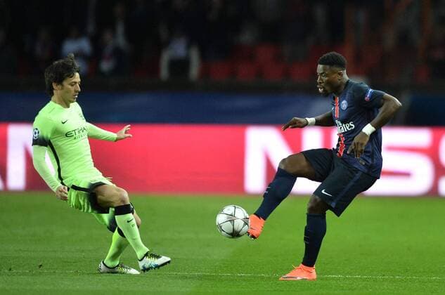 SERGE AURIER (psg) - David Silva (mc) FOOTBALL : Paris St. Germain (PSG) vs Manchester City - Champions League - 06 04 2016 AnthonyBIBARD FEPx 