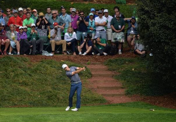 Jordan Spieth hits off of the ninth tee during the Par Three Contest at the 2016 Masters Tournament at Augusta National in Augusta, Georgia on April 6, 2016.  AUG20160406342 KEVINxDIETSCH