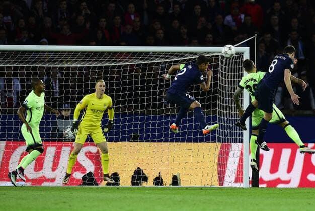 Joe Hart ( Manchester city ) - Thiago Silva ( PSG ) FOOTBALL : Paris St. Germain (PSG) vs Manchester City - Champions League - Paris - 06 04 2016 FedericoPestellinix 